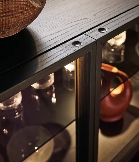 Poliform Aiko sideboard with glass fronts, catalog photograph