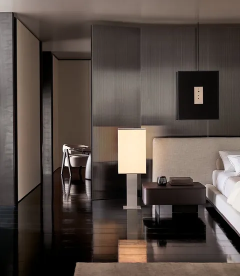 Poliform Brera bed with a low headboard, catalog photograph