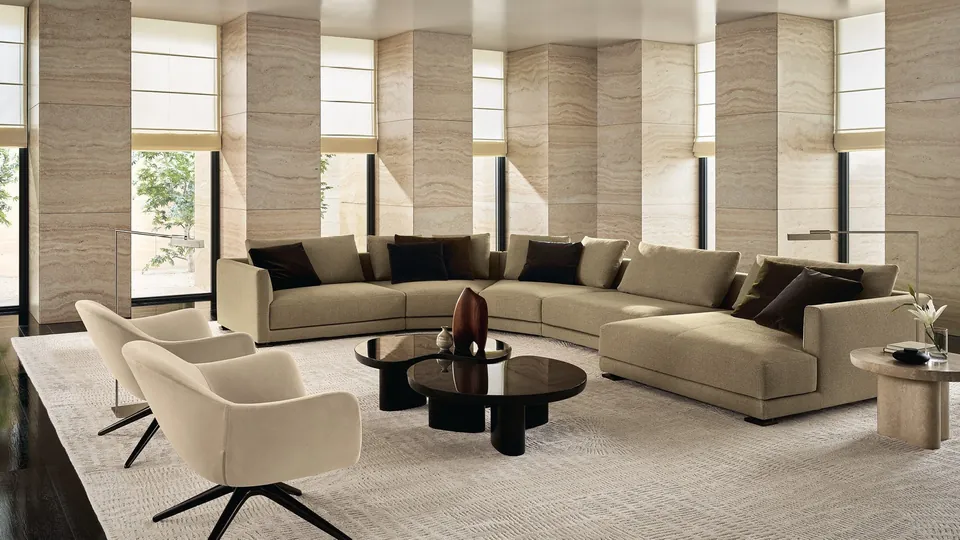 Poliform Bristol modular sofa by Jean-Marie Massaud in a living room, how much is a Poliform sofa