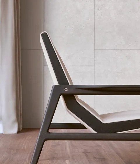 Poliform Ipanema dining chair on a wooden frame, catalog photograph
