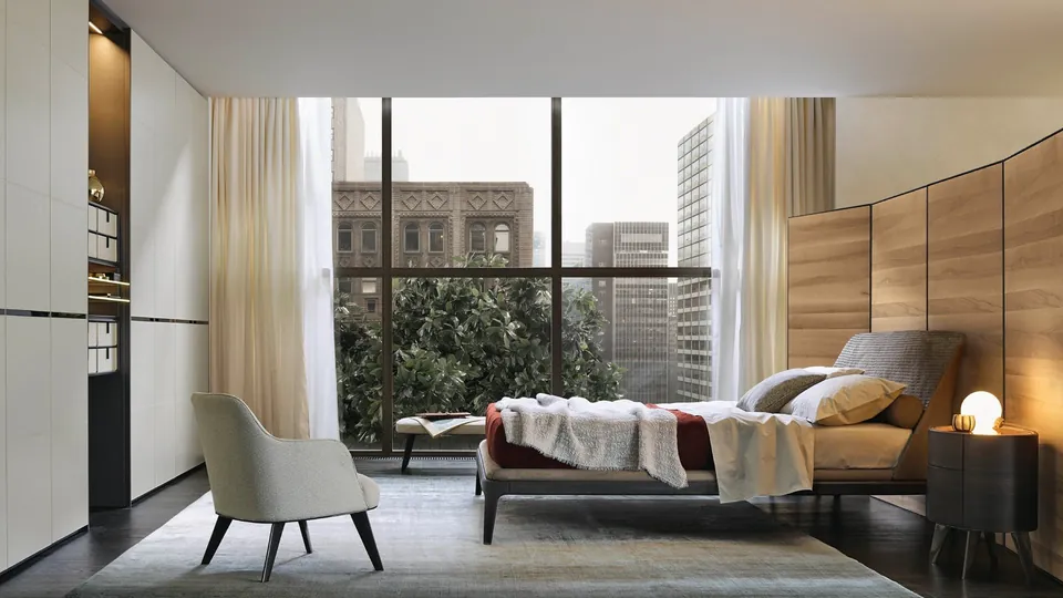 Poliform Kelly a bed on a slender wooden base, photograph 3