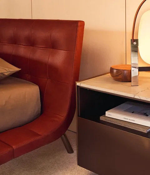 Poliform Onda cylindrical bedside table, catalog photograph