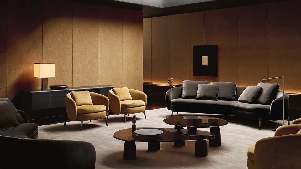 Poliform Orbis curved seating that encloses, photograph 1